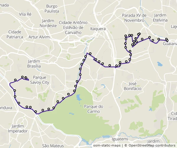 Mapa do itinerário da linha