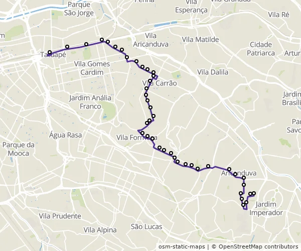Mapa do itinerário da linha