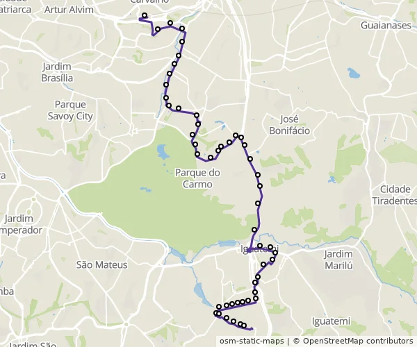 Mapa do itinerário da linha