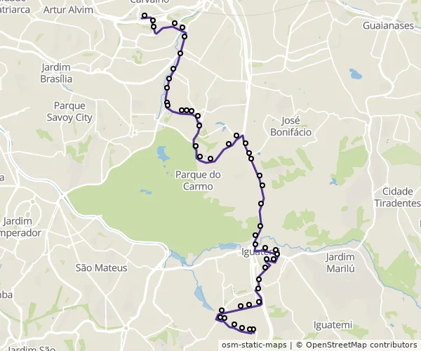Mapa do itinerário da linha