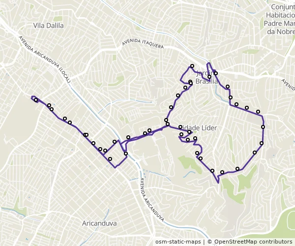Mapa do itinerário da linha