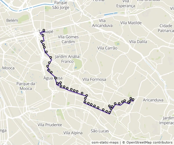 Mapa do itinerário da linha