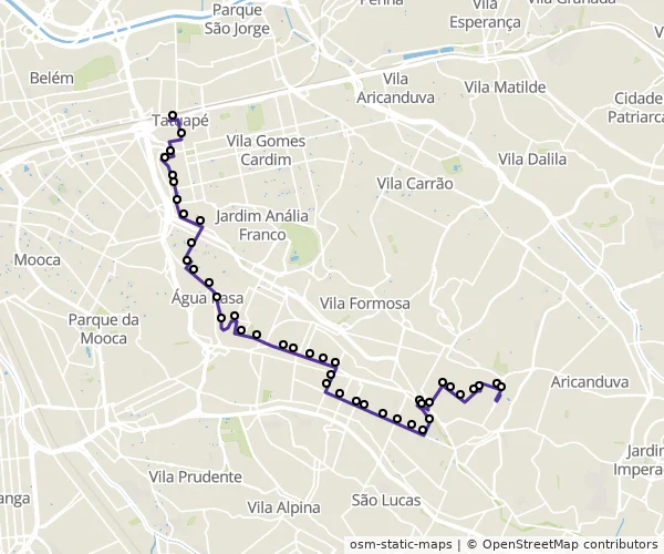 Mapa do itinerário da linha
