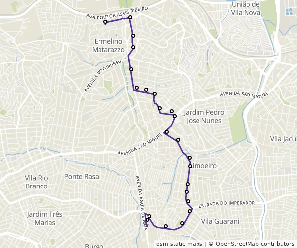 Mapa do itinerário da linha