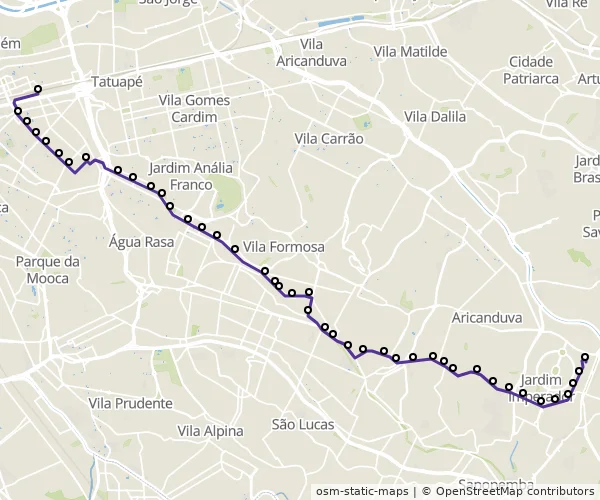 Mapa do itinerário da linha