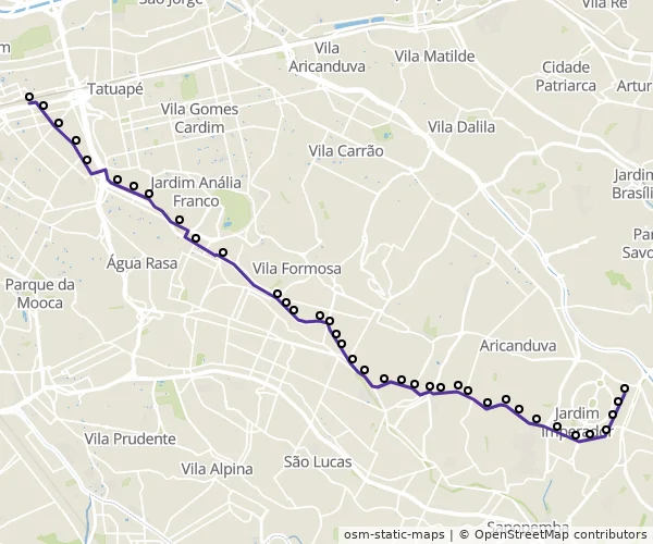 Mapa do itinerário da linha