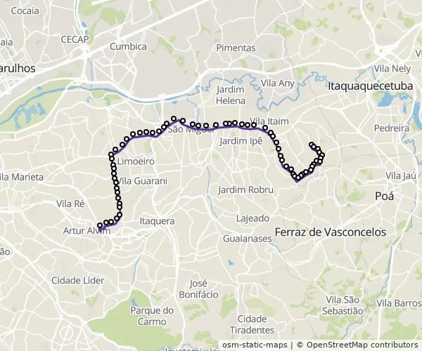 Mapa do itinerário da linha