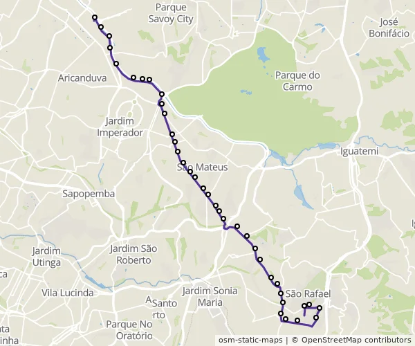 Mapa do itinerário da linha