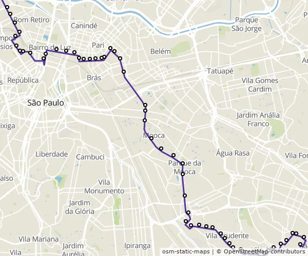 Mapa do itinerário da linha
