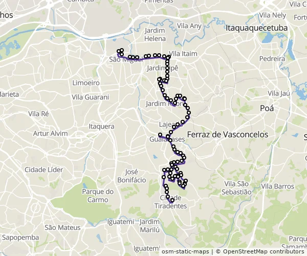 Mapa do itinerário da linha