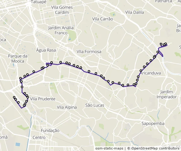 Mapa do itinerário da linha