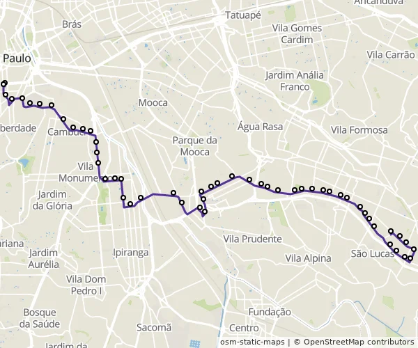 Mapa do itinerário da linha