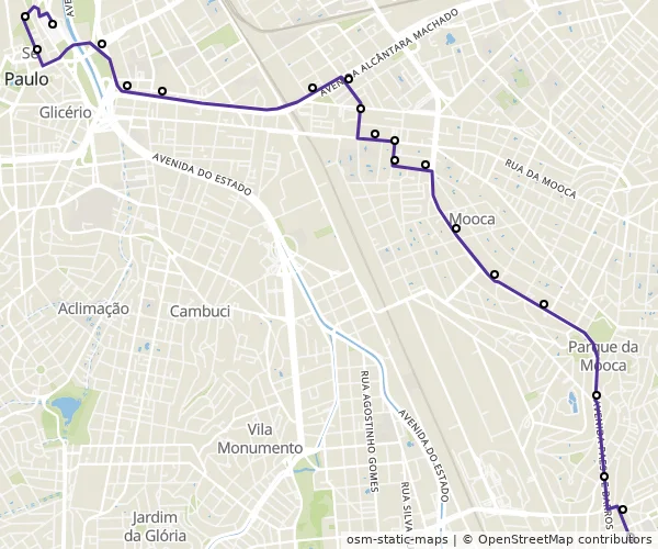 Mapa do itinerário da linha