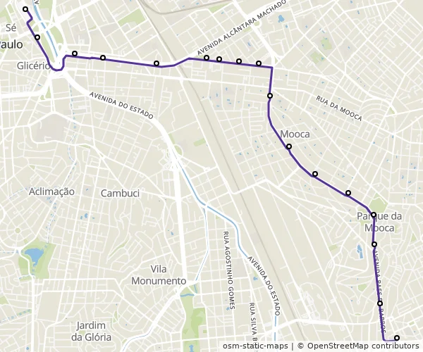 Mapa do itinerário da linha