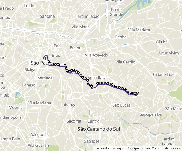 Mapa do itinerário da linha