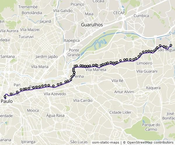 Mapa do itinerário da linha