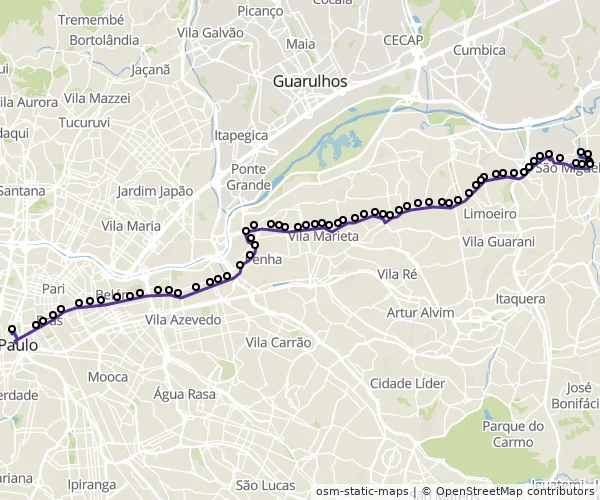 Mapa do itinerário da linha