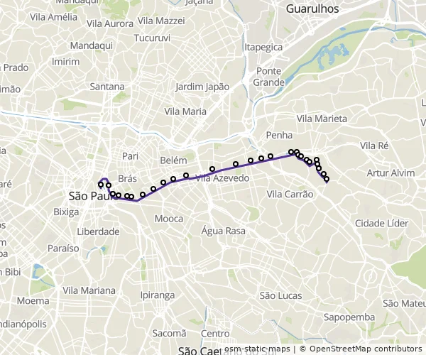 Mapa do itinerário da linha