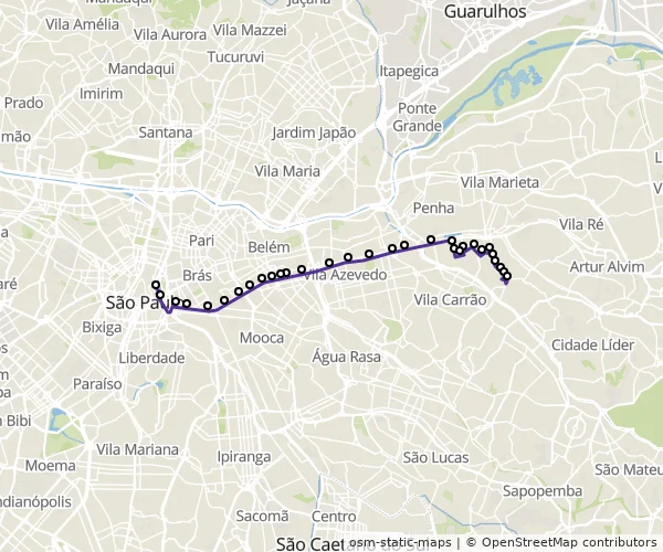 Mapa do itinerário da linha