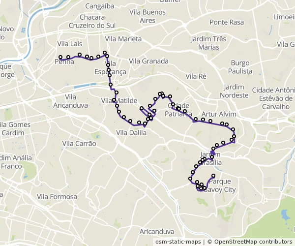 Mapa do itinerário da linha