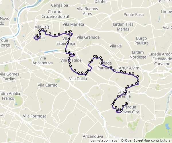 Mapa do itinerário da linha