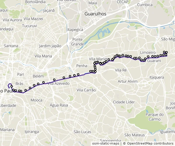 Mapa do itinerário da linha
