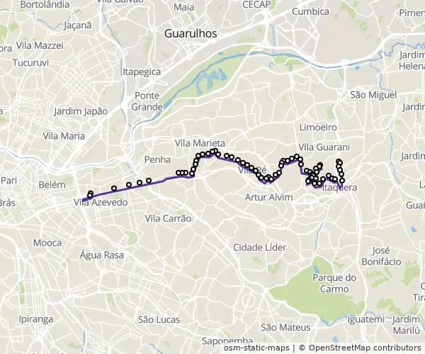 Mapa do itinerário da linha