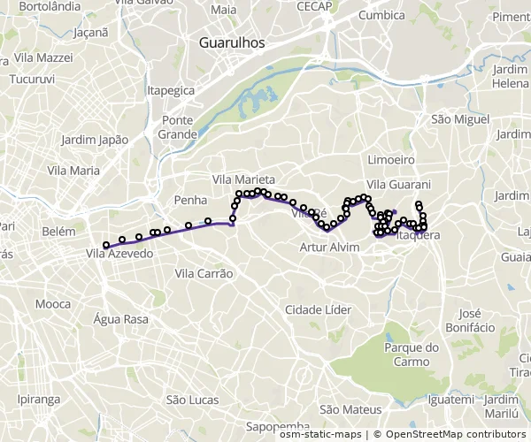 Mapa do itinerário da linha