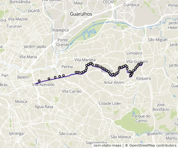Mapa do itinerário da linha