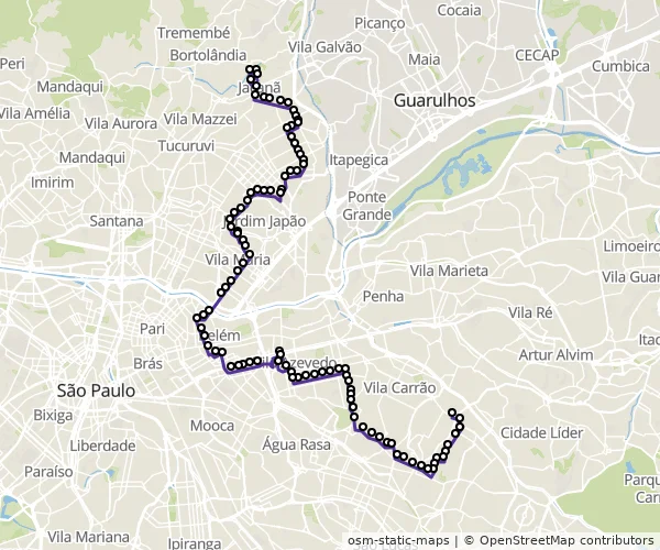 Mapa do itinerário da linha