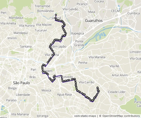 Mapa do itinerário da linha