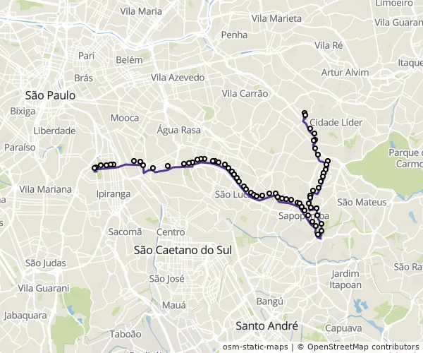 Mapa do itinerário da linha