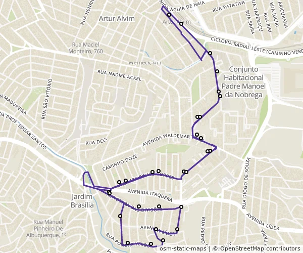 Mapa do itinerário da linha