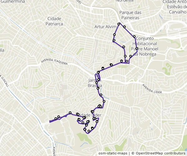 Mapa do itinerário da linha