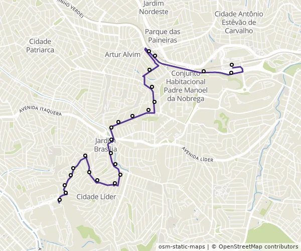 Mapa do itinerário da linha