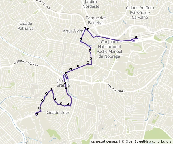 Mapa do itinerário da linha