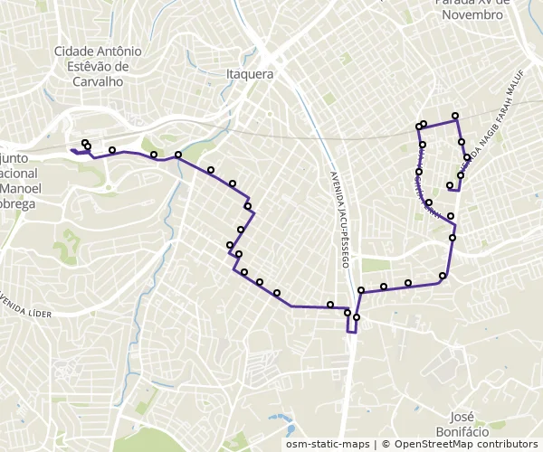 Mapa do itinerário da linha