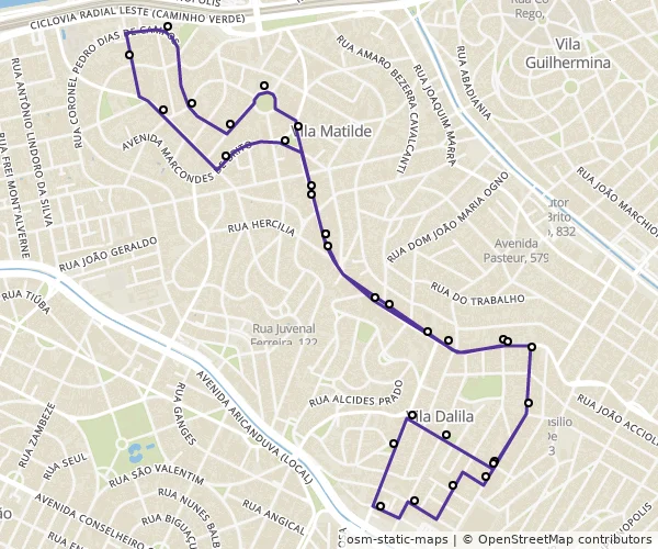 Mapa do itinerário da linha