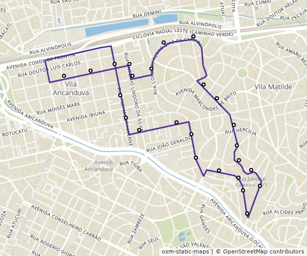 Mapa do itinerário da linha