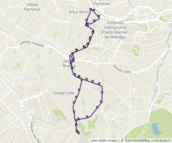 Mapa do itinerário da linha