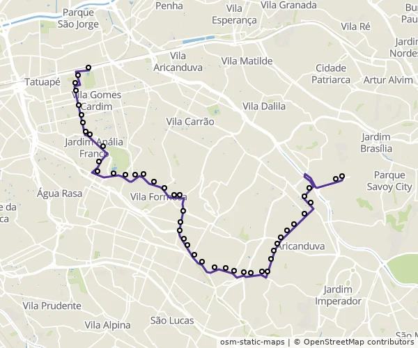 Mapa do itinerário da linha