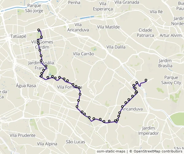 Mapa do itinerário da linha