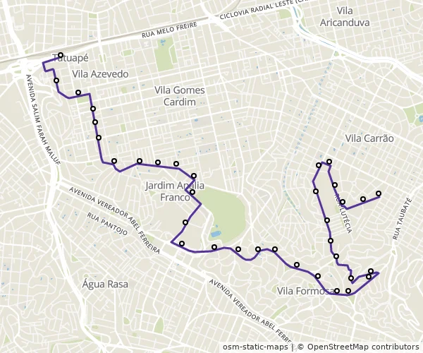Mapa do itinerário da linha