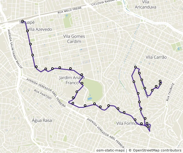 Mapa do itinerário da linha