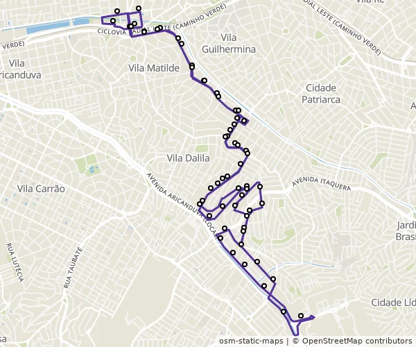 Mapa do itinerário da linha