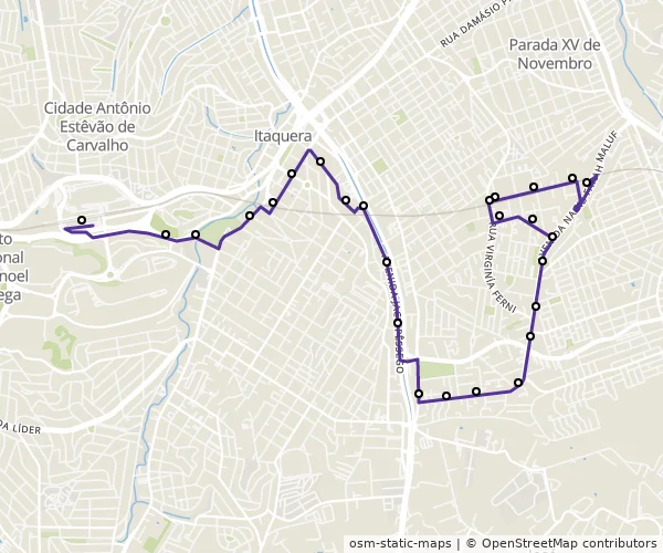 Mapa do itinerário da linha