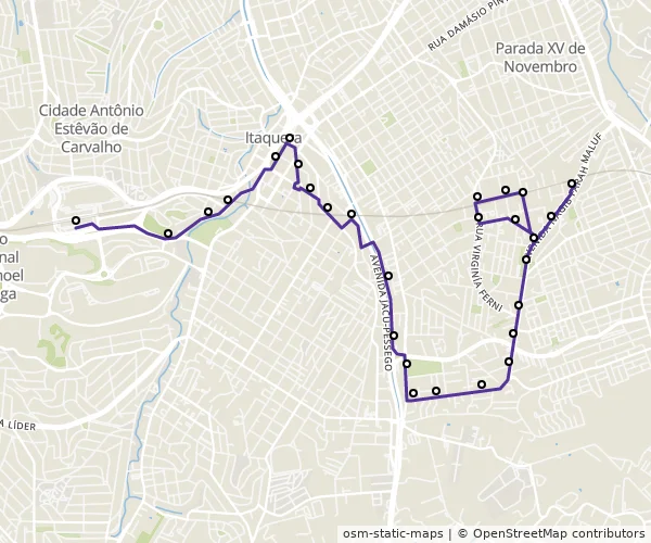 Mapa do itinerário da linha