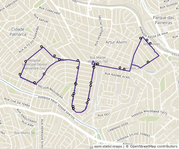 Mapa do itinerário da linha