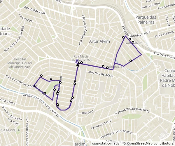 Mapa do itinerário da linha