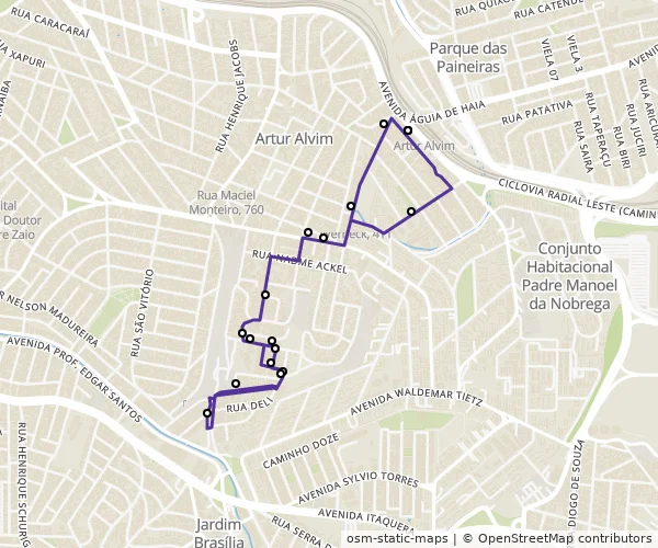 Mapa do itinerário da linha